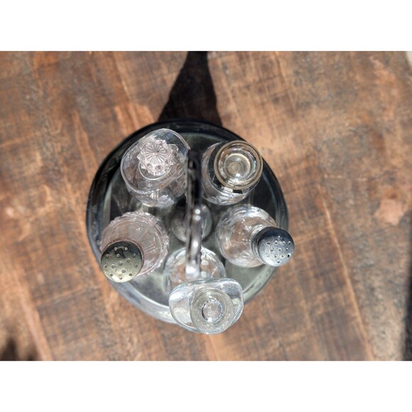 Antique Victorian Silverplate 7-piece Rotating Condiments Cruet Set w/Stoppers - Picture 8 of 16